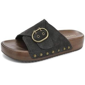 UBFEN Platform Sandals Sliders Grey Suede Women's Sandals Size EU42 US11